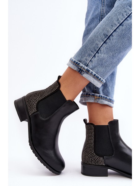 Women's Low Boots Ankle Boots with Embellishment Black Donname