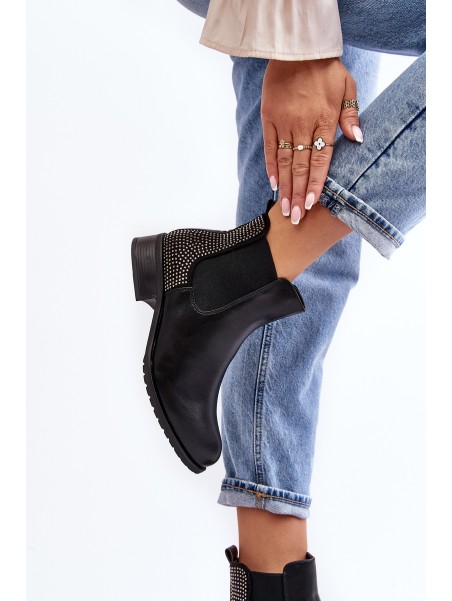 Women's Low Boots Ankle Boots with Embellishment Black Donname
