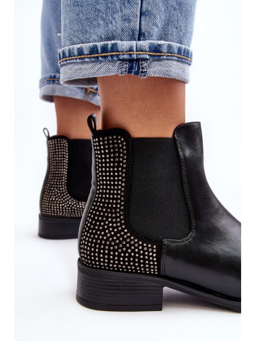 Women's Low Boots Ankle Boots with Embellishment Black Donname Women's Low Boots Ankle Boots with Embellishment Black Donname