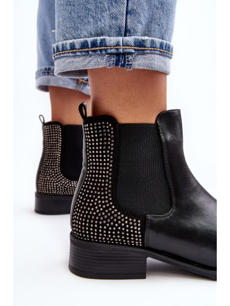 Women's Low Boots Ankle Boots with Embellishment Black Donname