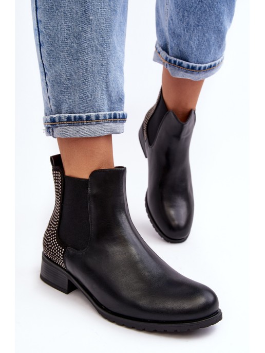 Women's Low Boots Ankle Boots with Embellishment Black Donname Women's Low Boots Ankle Boots with Embellishment Black Donname