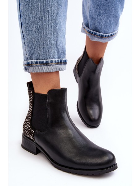 Women's Low Boots Ankle Boots with Embellishment Black Donname