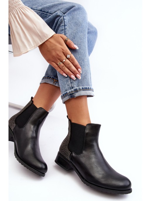 Women's Low Boots Ankle Boots with Embellishment Black Donname Women's Low Boots Ankle Boots with Embellishment Black Donname