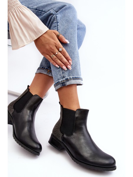 Women's Low Boots Ankle Boots with Embellishment Black Donname