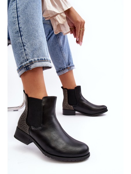 Women's Low Boots Ankle Boots with Embellishment Black Donname