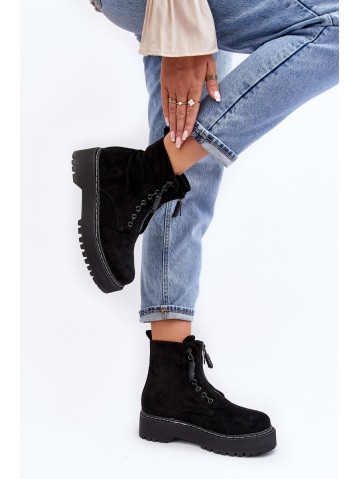 Women's Suede Trapper Boots with Thick Sole and Zipper Black Edivame 2