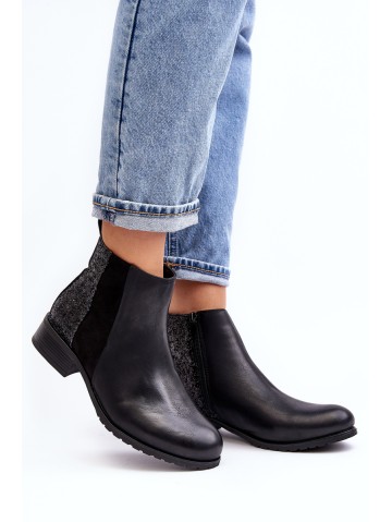 Women's Ankle Boots Flat Heel With Sequins Black Messio 2