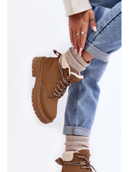 Women's Leather Trappers with Fur Brown Lynnvia