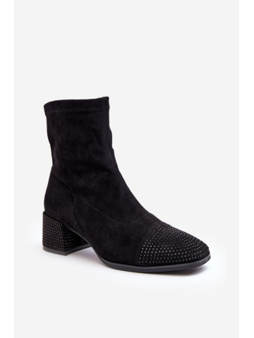 Women's Low Heel Boots with Embellishment Black Vissias