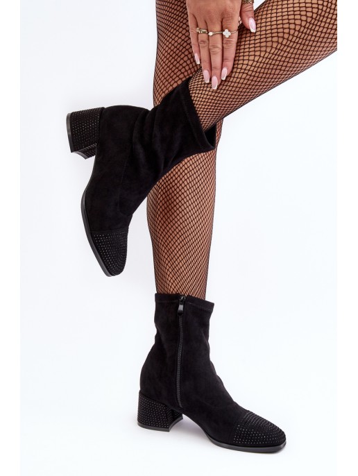 Women's Low Heel Boots with Embellishment Black Vissias Women's Low Heel Boots with Embellishment Black Vissias