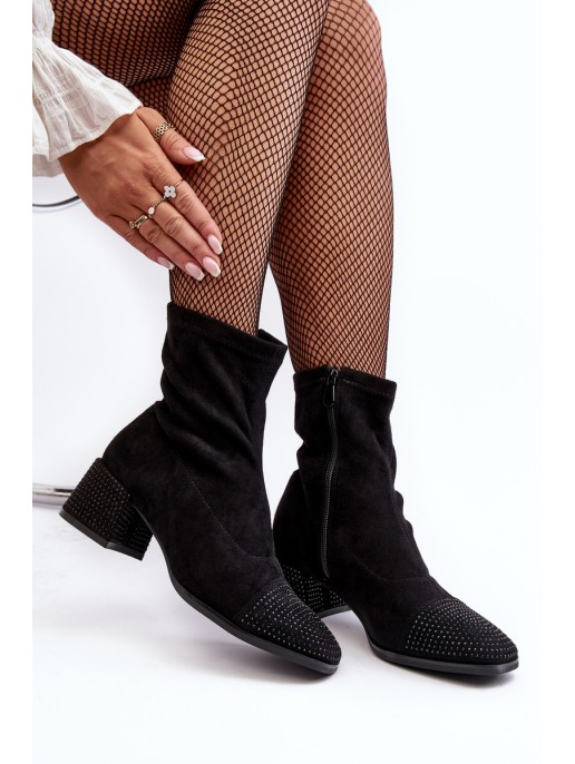Women's Low Heel Boots with Embellishment Black Vissias Women's Low Heel Boots with Embellishment Black Vissias