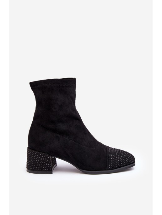 Women's Low Heel Boots with Embellishment Black Vissias Women's Low Heel Boots with Embellishment Black Vissias