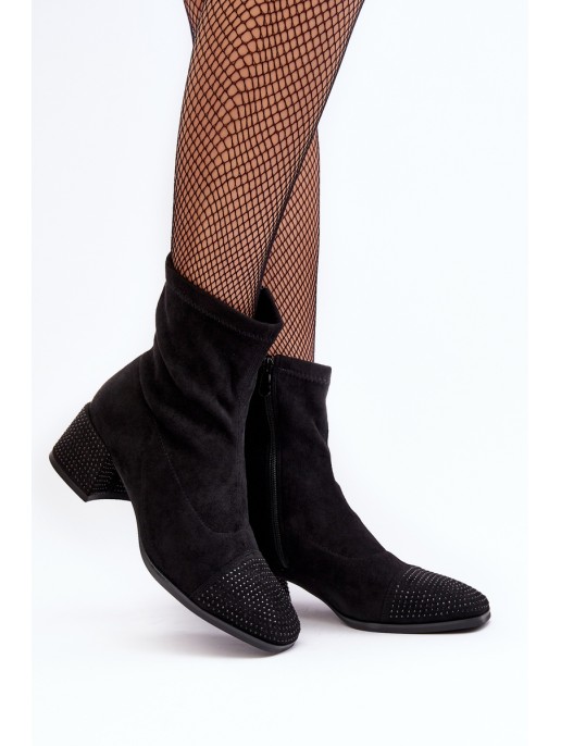 Women's Low Heel Boots with Embellishment Black Vissias Women's Low Heel Boots with Embellishment Black Vissias