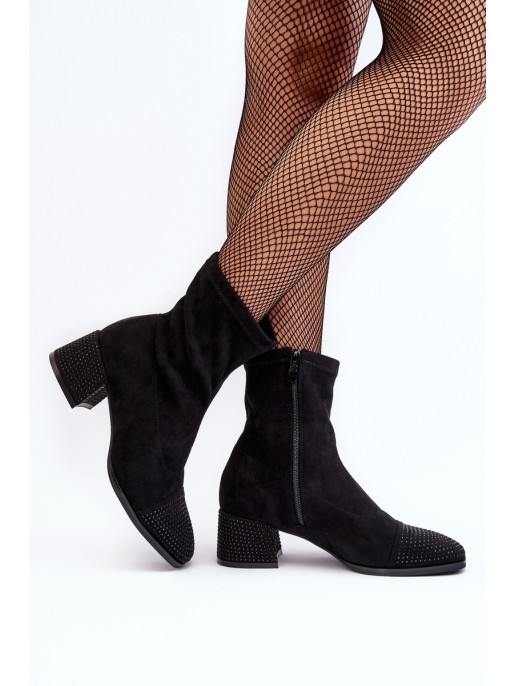 Women's Low Heel Boots with Embellishment Black Vissias Women's Low Heel Boots with Embellishment Black Vissias