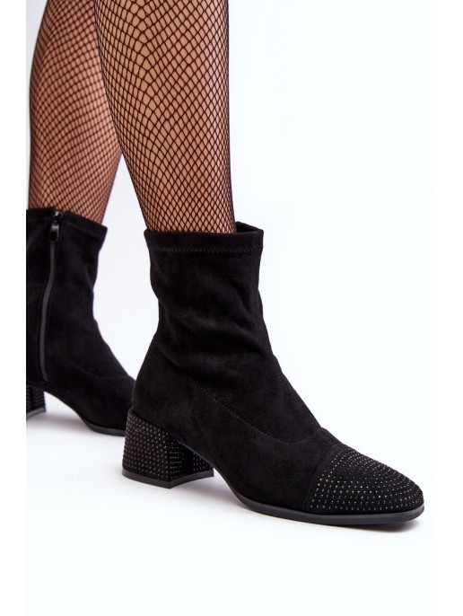 Women's Low Heel Boots with Embellishment Black Vissias Women's Low Heel Boots with Embellishment Black Vissias