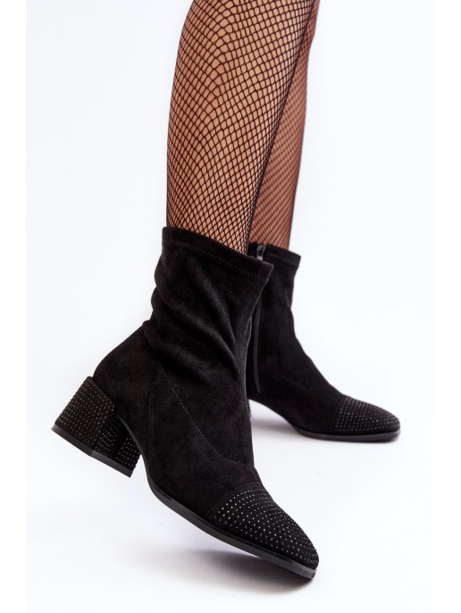 Women's Low Heel Boots with Embellishment Black Vissias Women's Low Heel Boots with Embellishment Black Vissias