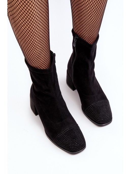 Women's Low Heel Boots with Embellishment Black Vissias Women's Low Heel Boots with Embellishment Black Vissias