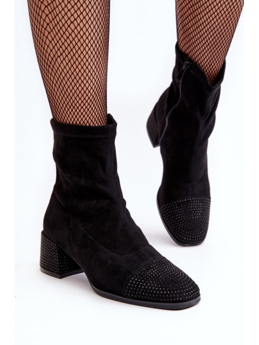 Women's Low Heel Boots with Embellishment Black Vissias Women's Low Heel Boots with Embellishment Black Vissias