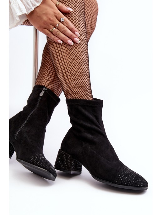Women's Low Heel Boots with Embellishment Black Vissias Women's Low Heel Boots with Embellishment Black Vissias