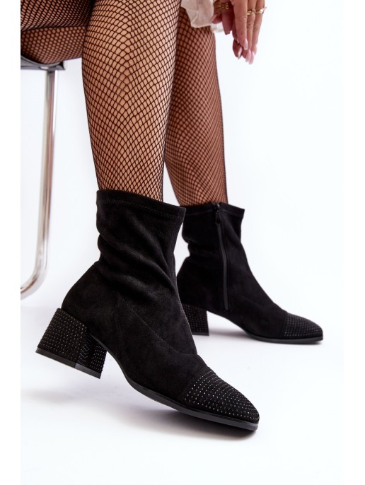 Women's Low Heel Boots with Embellishment Black Vissias Women's Low Heel Boots with Embellishment Black Vissias