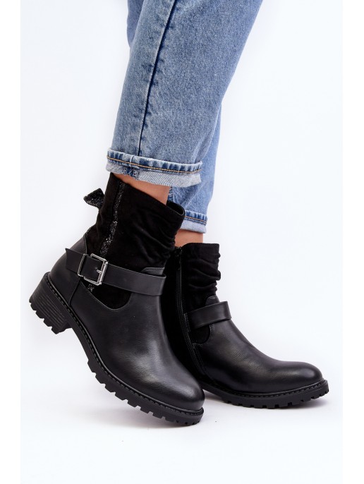 Women's Flat Heel Boots with Clasp Black Cillolis