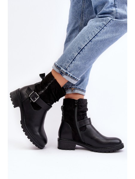 Women's Flat Heel Boots with Clasp Black Cillolis