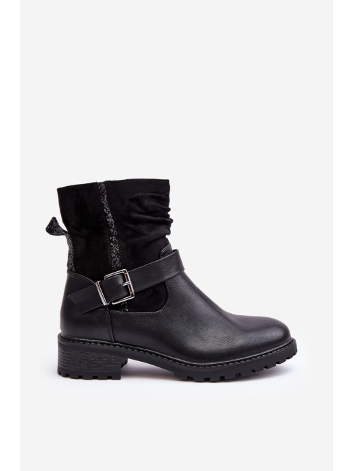 Women's Flat Heel Boots with Clasp Black Cillolis