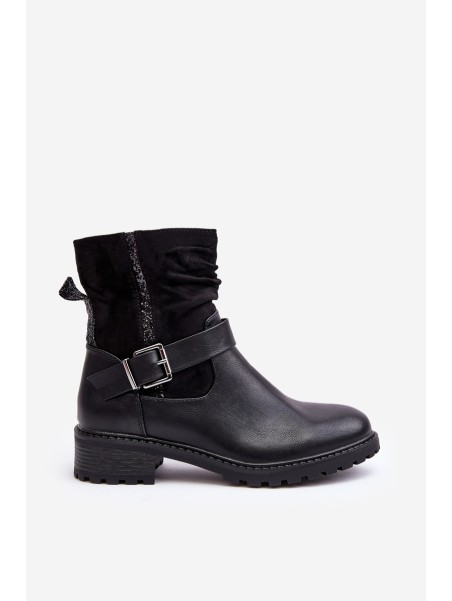 Women's Flat Heel Boots with Clasp Black Cillolis