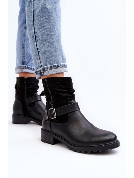 Women's Flat Heel Boots with Clasp Black Cillolis