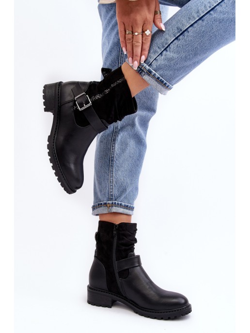 Women's Flat Heel Boots with Clasp Black Cillolis