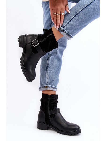 Women's Flat Heel Boots with Clasp Black Cillolis