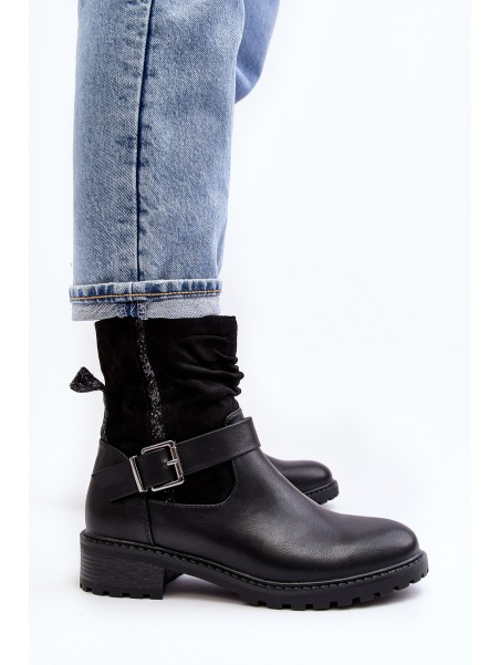 Women's Flat Heel Boots with Clasp Black Cillolis