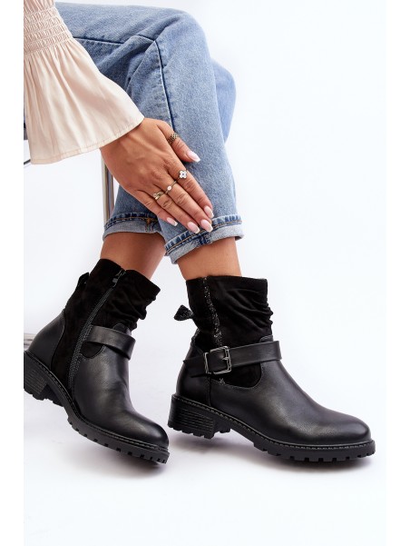 Women's Flat Heel Boots with Clasp Black Cillolis