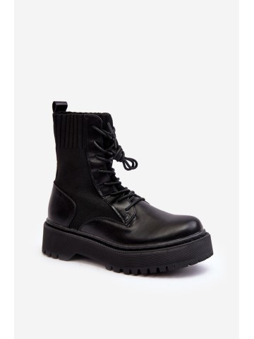 Women's Lace-up Ankle Boots with Sock Black Dedinva