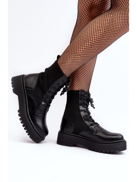 Women's Lace-up Ankle Boots with Sock Black Dedinva