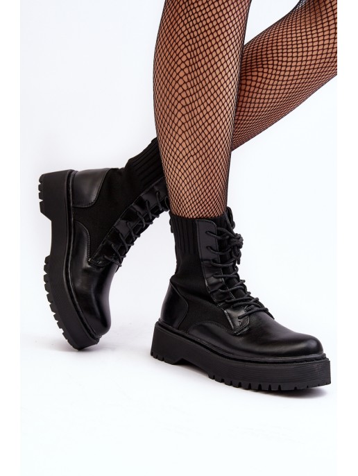 Women's Lace-up Ankle Boots with Sock Black Dedinva Women's Lace-up Ankle Boots with Sock Black Dedinva