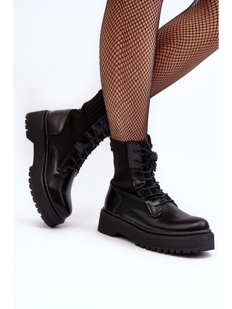 Women's Lace-up Ankle Boots with Sock Black Dedinva
