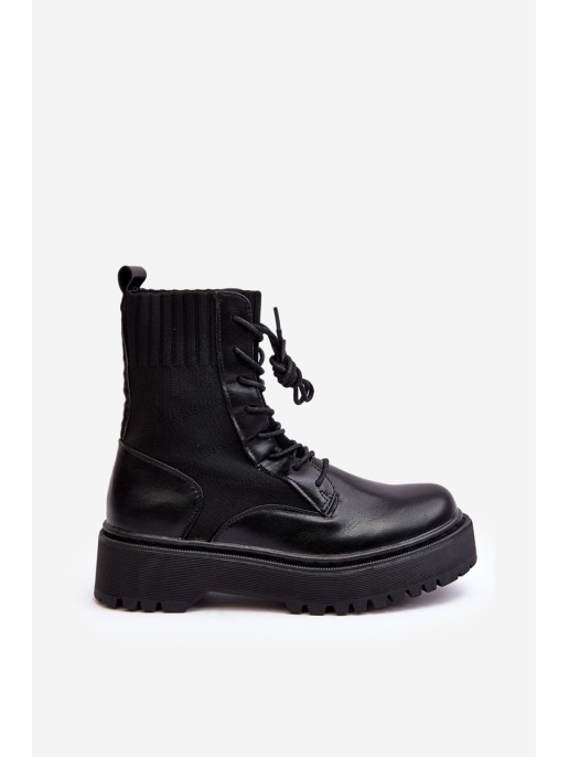 Women's Lace-up Ankle Boots with Sock Black Dedinva Women's Lace-up Ankle Boots with Sock Black Dedinva