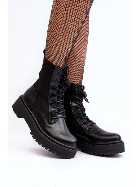 Women's Lace-up Ankle Boots with Sock Black Dedinva