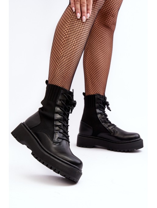 Women's Lace-up Ankle Boots with Sock Black Dedinva Women's Lace-up Ankle Boots with Sock Black Dedinva