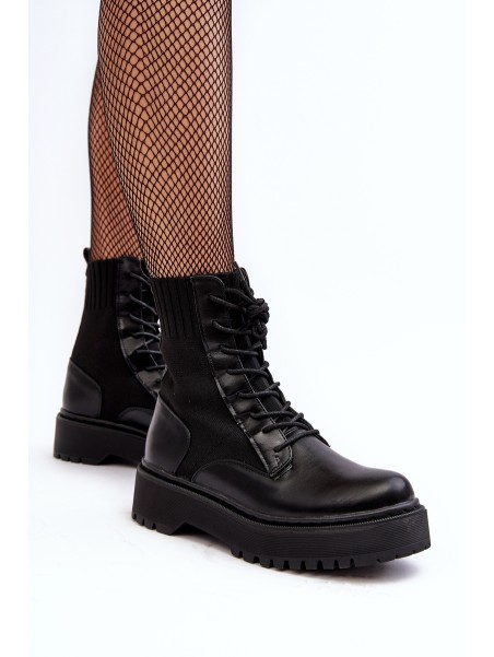 Women's Lace-up Ankle Boots with Sock Black Dedinva