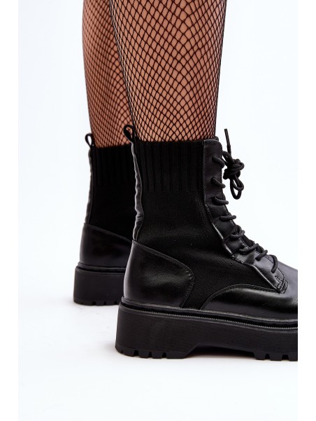 Women's Lace-up Ankle Boots with Sock Black Dedinva
