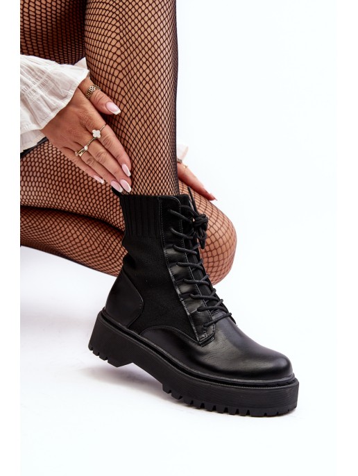 Women's Lace-up Ankle Boots with Sock Black Dedinva Women's Lace-up Ankle Boots with Sock Black Dedinva