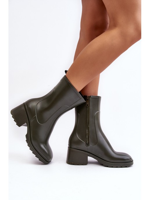 Women's Matte Wellies Boots On Heel Dark Green Bertaida Women's Matte Wellies Boots On Heel Dark Green Bertaida