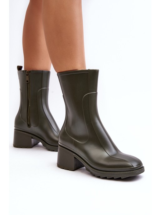 Women's Matte Wellies Boots On Heel Dark Green Bertaida Women's Matte Wellies Boots On Heel Dark Green Bertaida