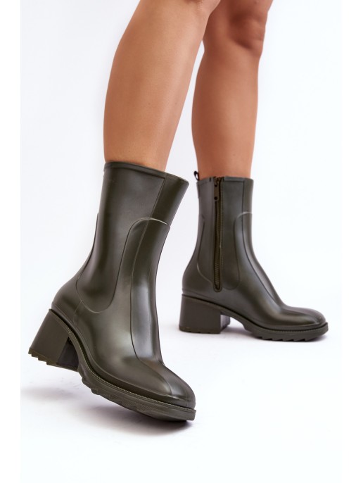 Women's Matte Wellies Boots On Heel Dark Green Bertaida Women's Matte Wellies Boots On Heel Dark Green Bertaida