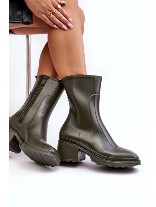 Women's Matte Wellies Boots On Heel Dark Green Bertaida Women's Matte Wellies Boots On Heel Dark Green Bertaida