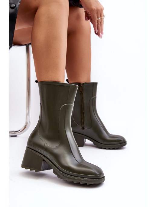 Women's Matte Wellies Boots On Heel Dark Green Bertaida Women's Matte Wellies Boots On Heel Dark Green Bertaida