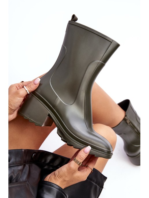 Women's Matte Wellies Boots On Heel Dark Green Bertaida Women's Matte Wellies Boots On Heel Dark Green Bertaida