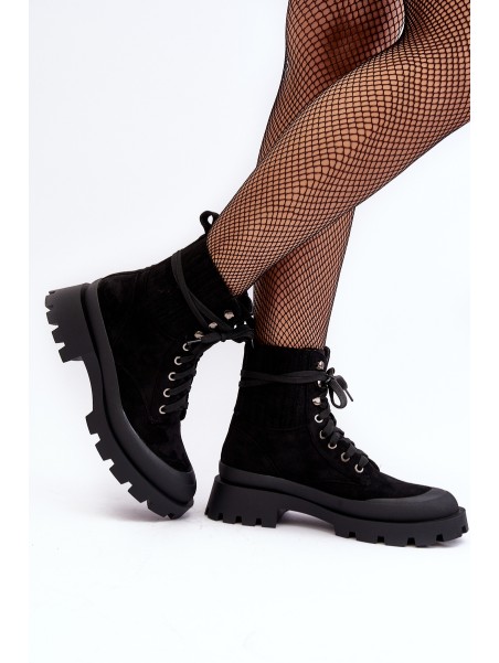 Women's Lace-up Trapery Boots Black Gordts